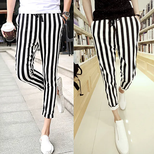 Mens Black And White Zebra Print Vertical Stripe Slim Fit Casual Leggings  Trousers From Baldwing, $14.94