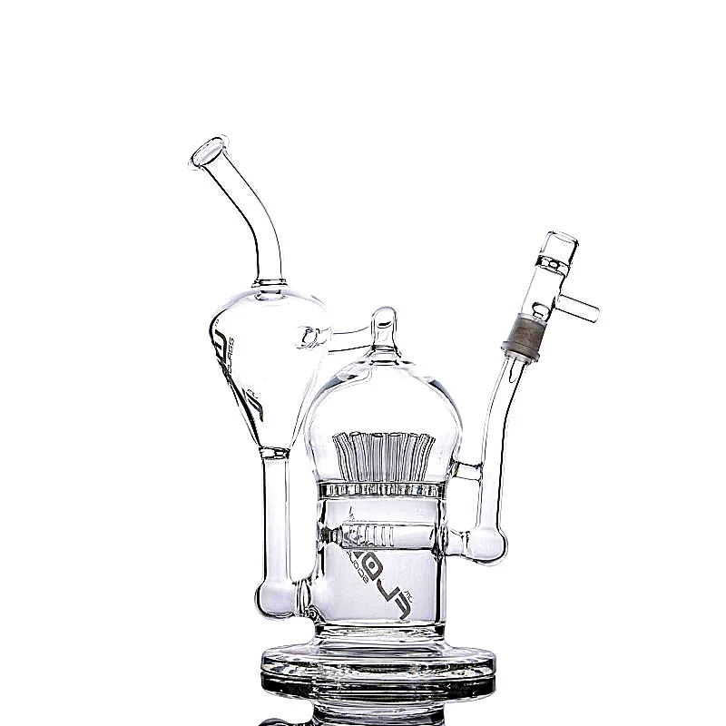 JM Flow Recycler Dab Oil Hookahs Rigs Vattenrör med inline för att strö PERC 10,5 tum och 14mm led