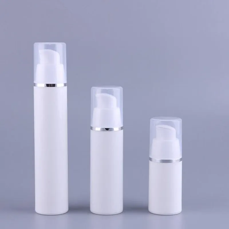 15 ml 30 ml 50 ml zilveren rand wit lege luchtloze pompflessen cosmetische lotion plastic behandeling reizen F20171145