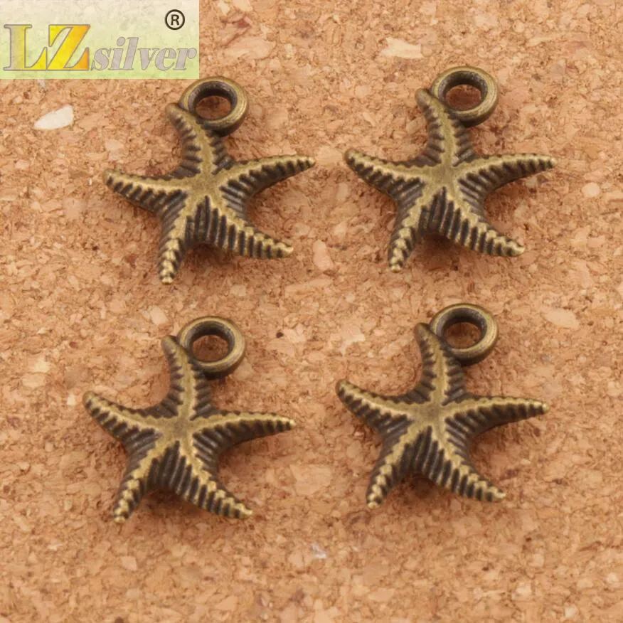 Corrugation Starfish Sea Star Charm Beads Fashion 14x16mm Antique Silver/Bronze Pendants Alloy Handmade Jewelry DIY L014