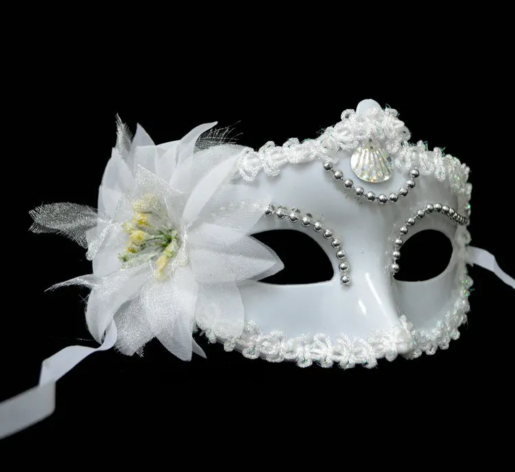 Halloween-maskers kinderdag moederschap jurken schoonheid prinses halve gezicht kant bloemen bloem veer wit masker
