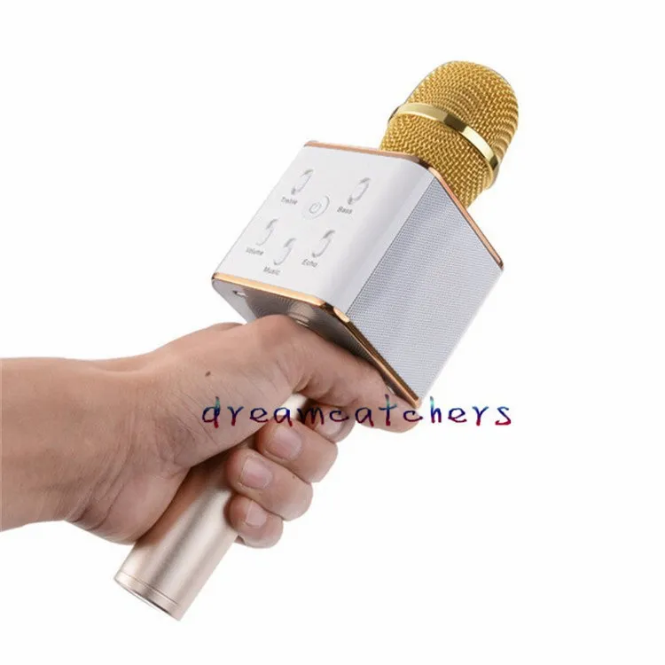 Karaoke Mini Mikrofon Bezprzewodowy mikrofon Bluetooth Q7 Mic Głośnik Głośnik Głośnik Handheled KTV Dla iPhone 7 Samsung Smartphone Box Box