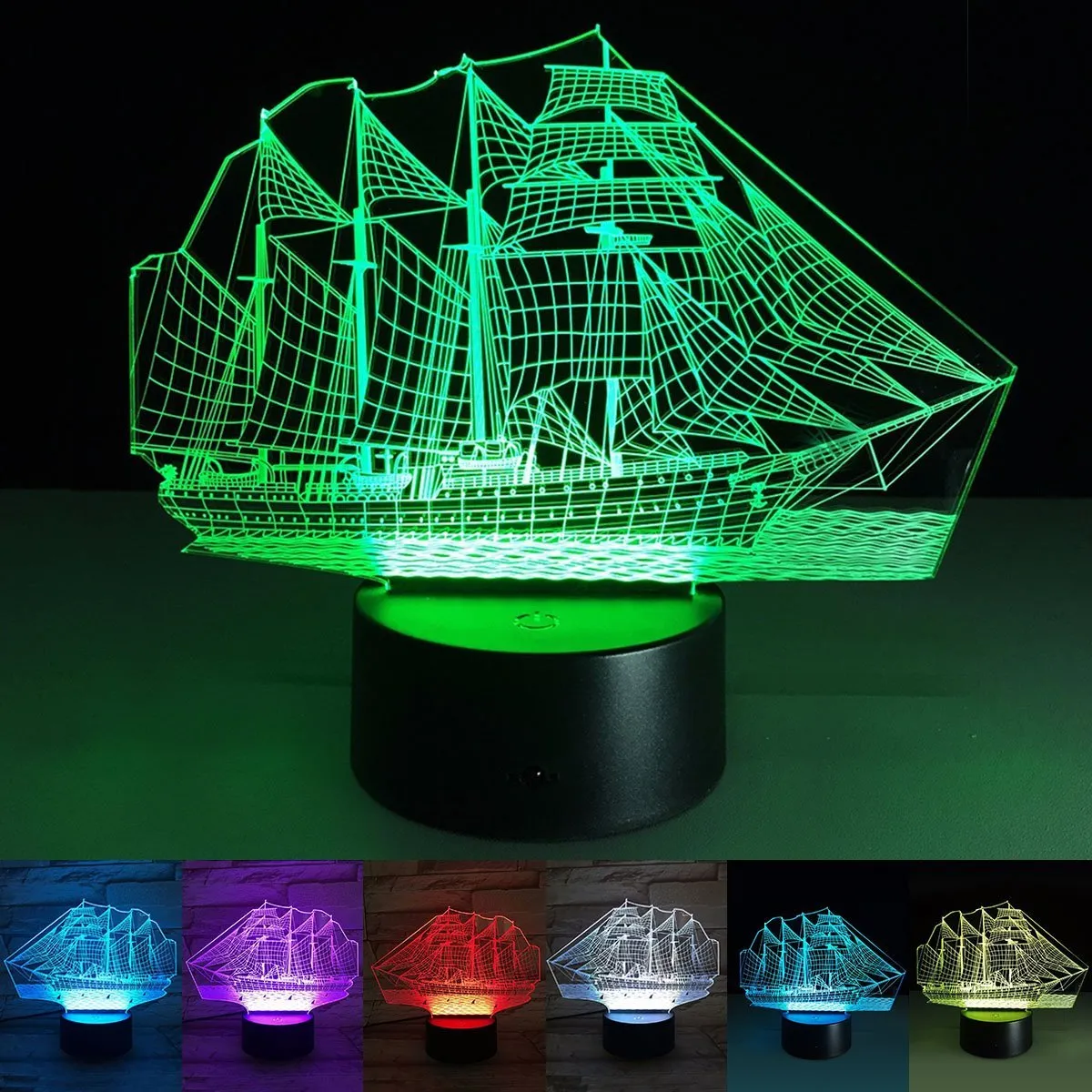 3D Optical Illusion Touch Night Light LED Desk Lamp Art Piece with 7 changing Colors, USB Powered