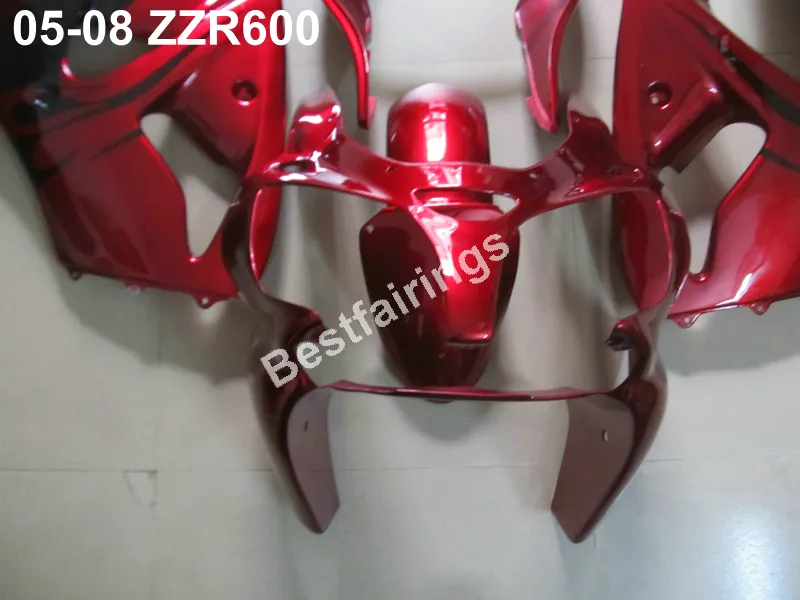 Gratis Customize Carrosserie Fairing Kit voor Kawasaki Ninja ZZR600 05 06 07 08 Wijnrood Zwart Injectie Mold Backings Set ZZX600 2005-2008 ZV19