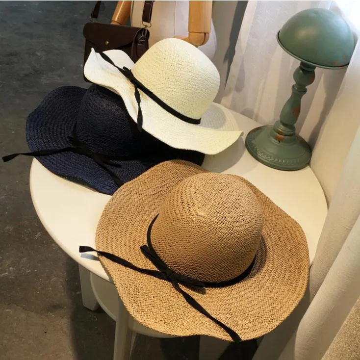Ladies Woven Straw Sun Hat Wide Brim Foldable Beach... From  display picture 2