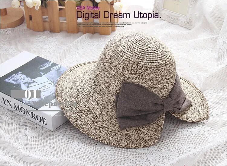 Women Straw Hats With Bow-knot Adjustable Sun Hat Snapback Fashion Folding Gorras Hip Hop Women Sun Bonnet