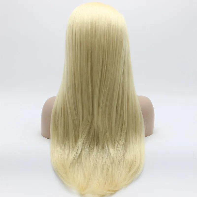 Iwona Cheveux droits Long Light Blonde Wig 2613 Half Hand Tied Tile résistant à la chaleur Synthétique dentelle Front Pergée 3910702