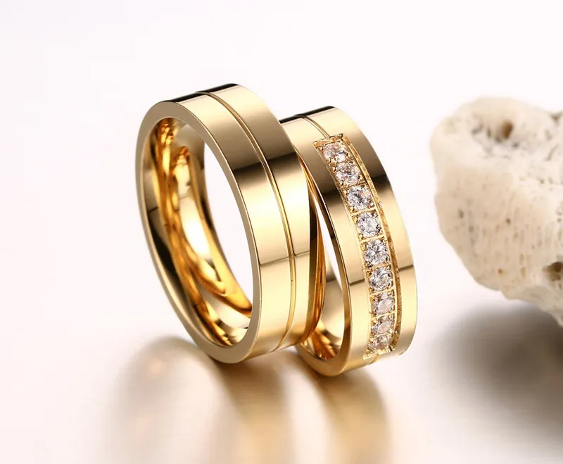 Alliances En Acier Inoxydable Avec Zirconium Cubique - Bagues De Mariage Scintillantes, Neuves