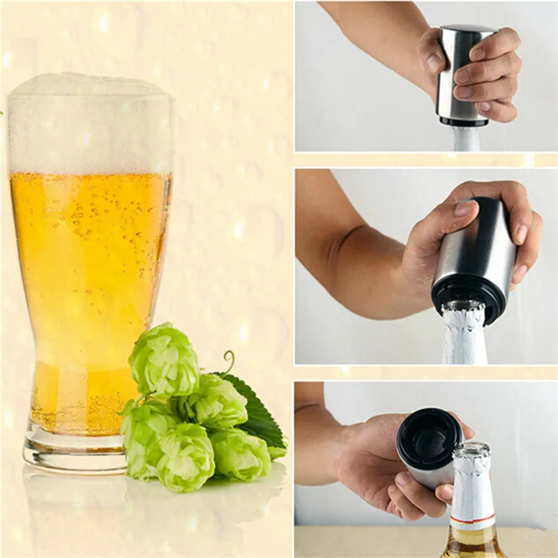 Nouveau Ouvreur De Bouteille De Bière Automatique En Acier Inoxydable Bière Jus Bouteille Ouvreur Cadeau Bar Outil Ouvre Cuisine Cuisine Outil de Cuisine