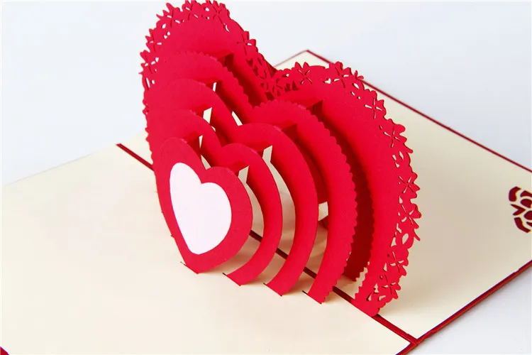 Biglietti d'auguri di carta a forma di cuore fatti a mano 3D pop-up Ringraziamento San Valentino Biglietto di nozze Forniture feste festive
