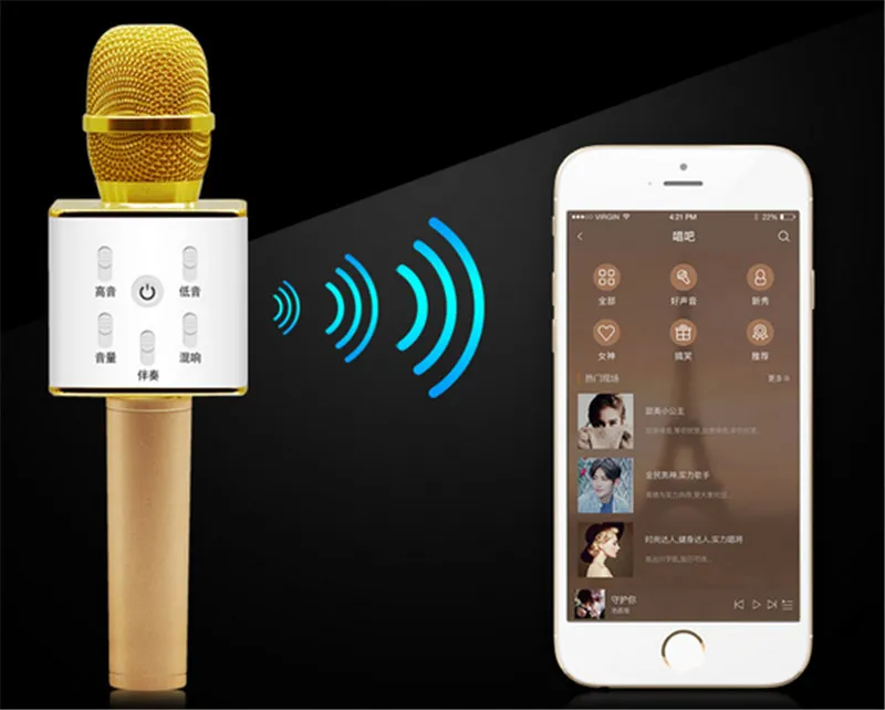 TUXUN Q7 Microphone De Poche Sans Fil KTV Avec Haut-Parleur Mic Microfono De Poche Pour iphone Smartphone Portable Karaoke Player