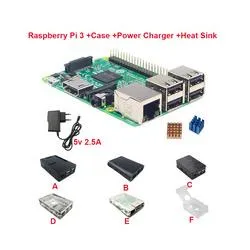 Raspberry Pi 3 Board + 5V 2.5A Power Supply + Case + Heat Sink For Raspberry Pi 3 Model B PI 3 WiFi & Bluetooth Free Shipping