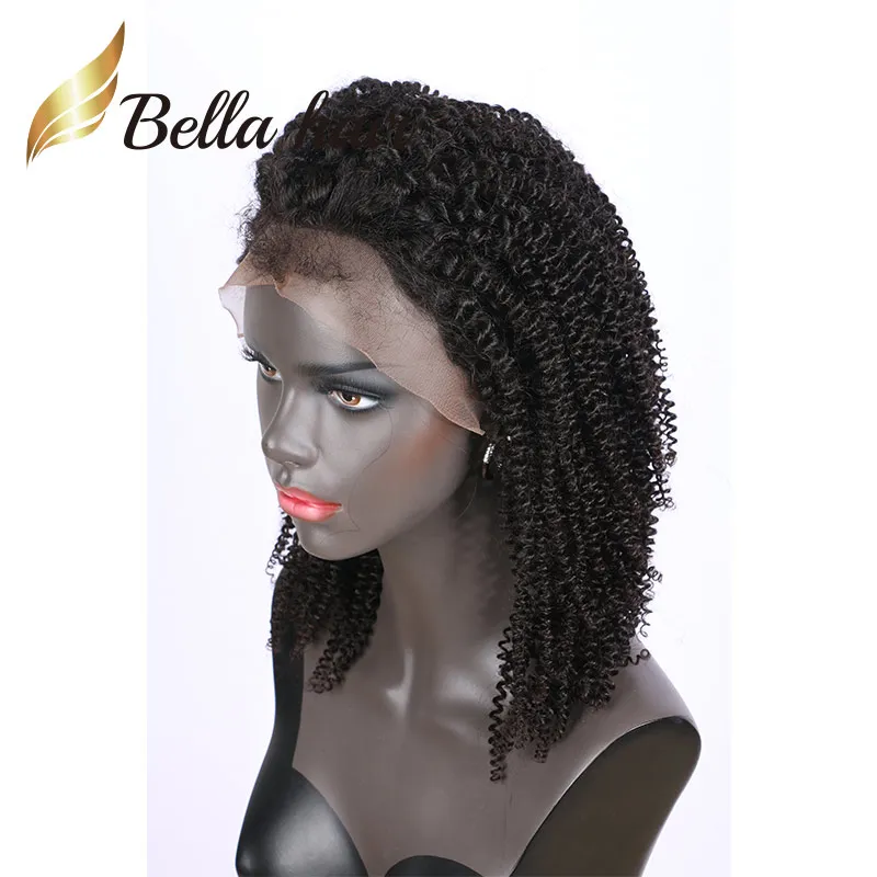 Uitverkoop 100% Indian maagdelijk menselijk haar half kanten pruik afro knikken kinky krulkwaliteit volledige front pruiken bellahair