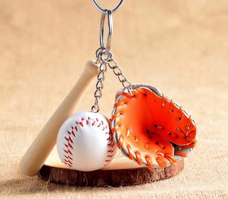 Blandade färger Baseballhandskar Träbat Keychains 3 tums paket med 12 nyckelring Ring för väska Presenters