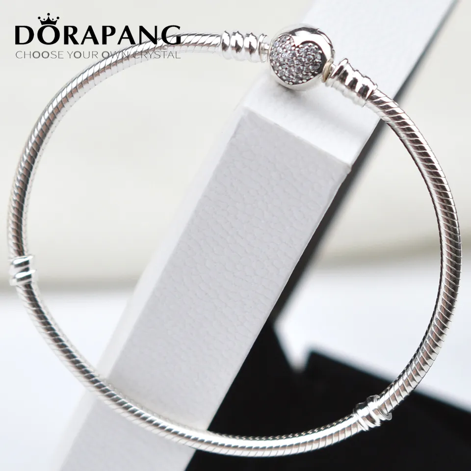 DORAPANG Usine En Gros 925 Sterling Argent Coeur Bracelets Serpent Chaîne Fit Charme Perle Bracelet Logo Bracelet Bijoux Femmes Cadeau 8031