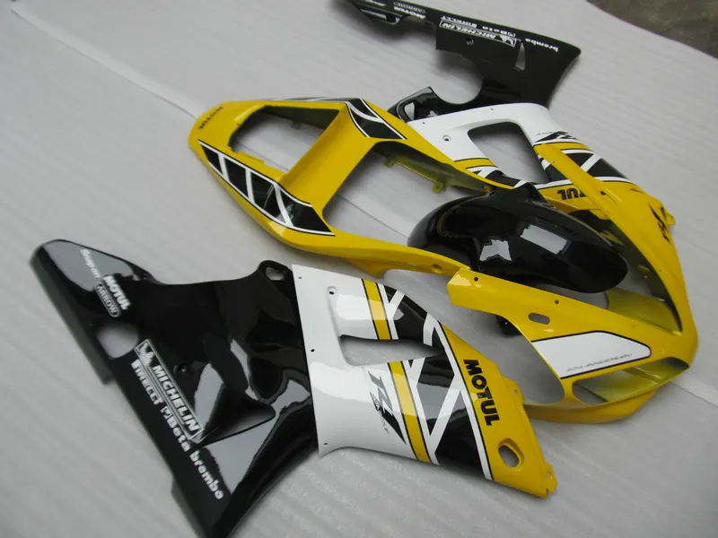 Högkvalitativ fairingkit för Yamaha YZF R1 2000 2001 Gula Svart Vit Fairings Set YZFR1 00 01 CV22