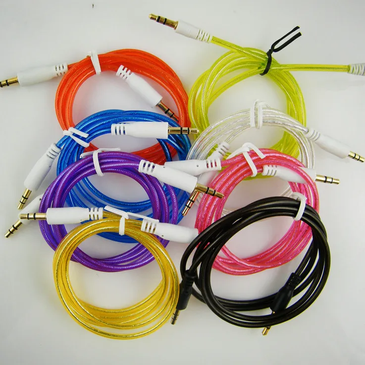 3.5mm Stereo Audio Aux Cable Crystal przezroczysty Drut Pomocniczy sznury Jack Male do Male 1M 3FT na telefon Telefon komórkowy 1500 sztuk / partia