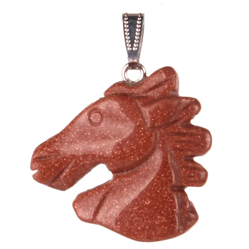 Sällsynta hantverk Semi Precious Stone Natural Carnelian Green Aventurine Turkos Beads Manual Carving Animal Horse Head Pendant Unisex 35 * 37mm