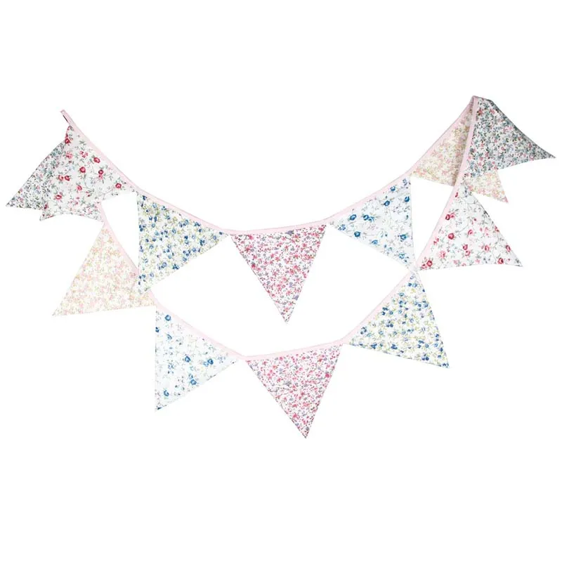 Vintage Flower Children Room Cotton Triangle Flag Decoration Background Triangle Bunting Wedding Party Room Banner Decoration