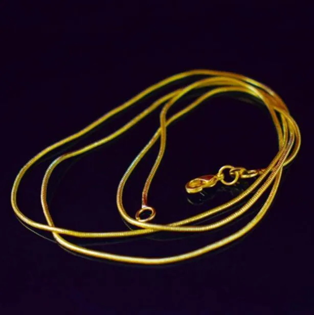 18k banhado a ouro cadeia de cobra colar para mulher fechos da lagosta suave 1.2mm cadeia moda jóias tamanho 16 18 20 22 polegada