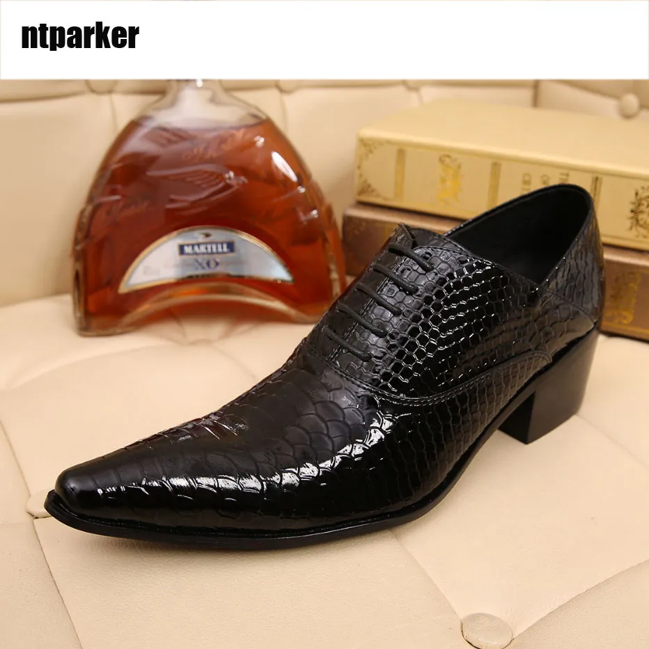 Chaussures homme de style britannique 6.5CM talons motif crocodile chaussures homme chaussures en cuir d'affaires homme chaussure habillée pointues à talons hauts Chaussures Homme