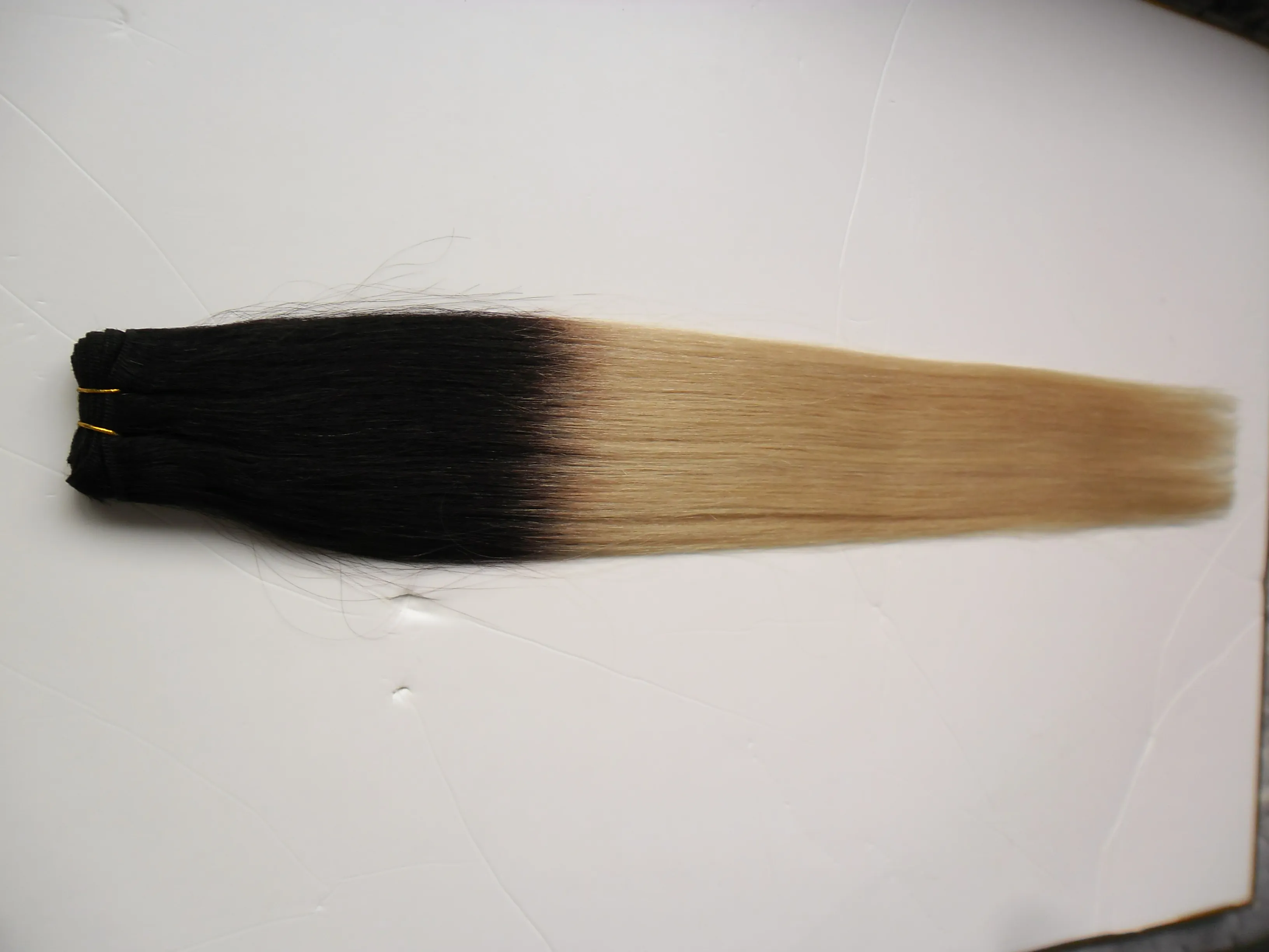 Ombre cabelo liso brasileiro loiro trama de cabelo humano 1 pacote não remy 100g 1b613 100 cabelo humano tecelagem dupla trama2418059