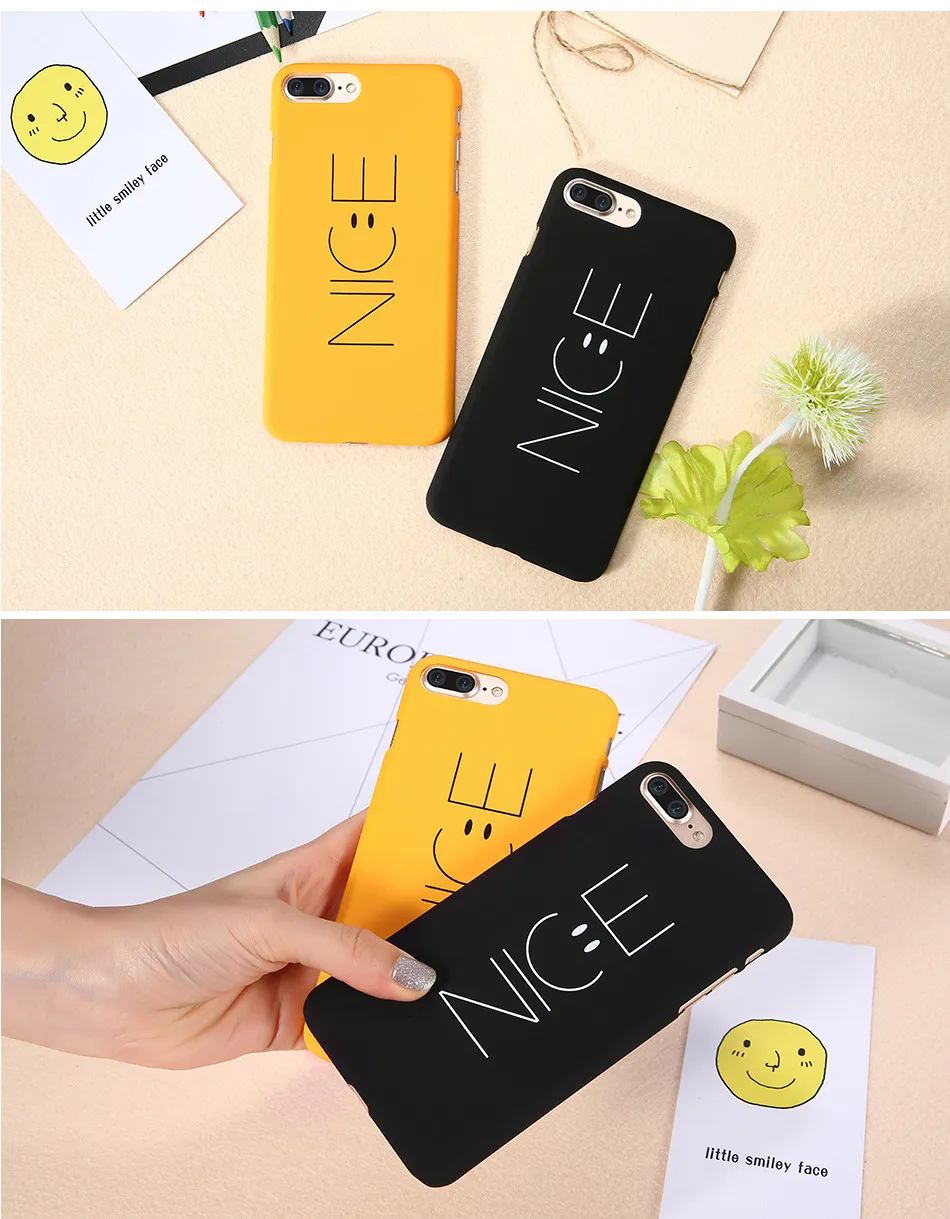Brev Gulligt fall för iPhone 6 6s 7 7 Plus Cover Ultra Thin Open Edge Smile Pattern Smooth Hard PC Cover för iPhone 6 7