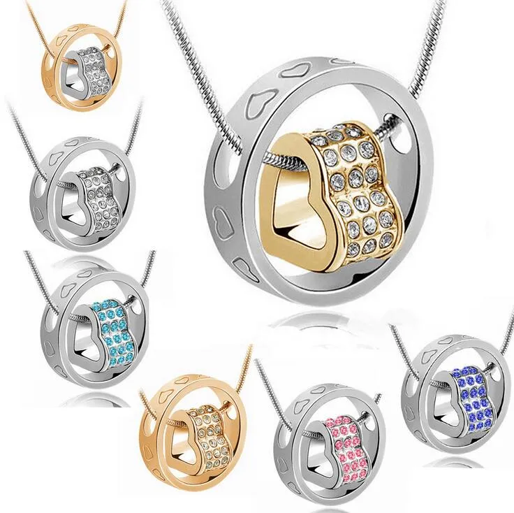 Nuovissima serie di cristalli austriaci per eseguire collana d'amore vita d'amore cuore di pesca e anello WFN076 (con catena) mescolare l'ordine 20 pezzi molto