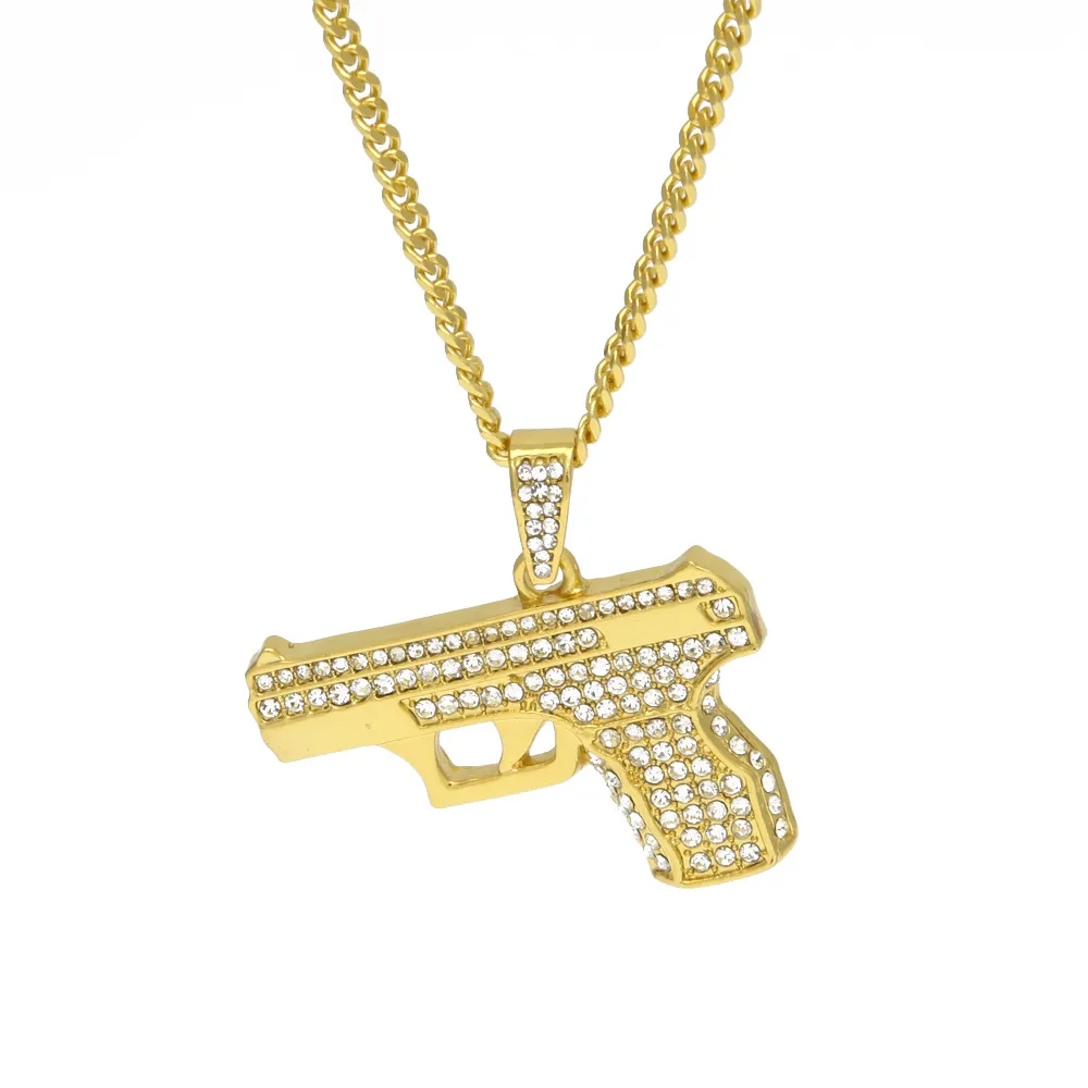 Style européen Gun Pendentif Collier Hip Hop Chaîne Hommes Femmes Bijoux Noir Or Couleur En Acier Inoxydable Collier Pistolet Pendentif