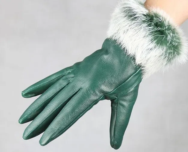leather gloves fur fringed 5 fingure glove skin gloves LEATHER GLOVES 