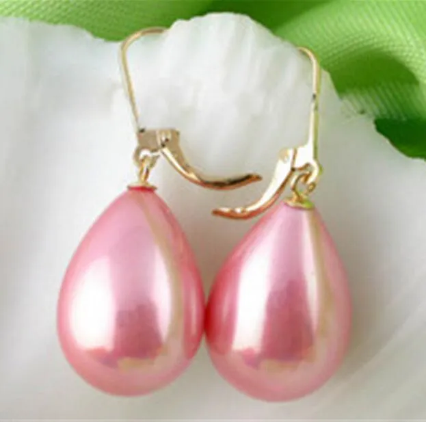 12x16mm Pink Sea South Shell Shell Pearl 14k placcato oro goccia pendenti orecchini 2pc orecchini