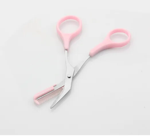 Partihandel Nya Hot Selling Kvinnor Rosa Färg Ögonbryn Saxar med Combs Makeup Tools