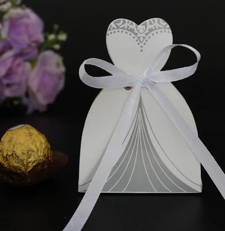 Jurk Tuxedo Bruid Bruidegom Bruiloft Gunst Lint Snoep Bomboniere Doos Verjaardag Valentijnsdag Verloving behandelt papieren dozen