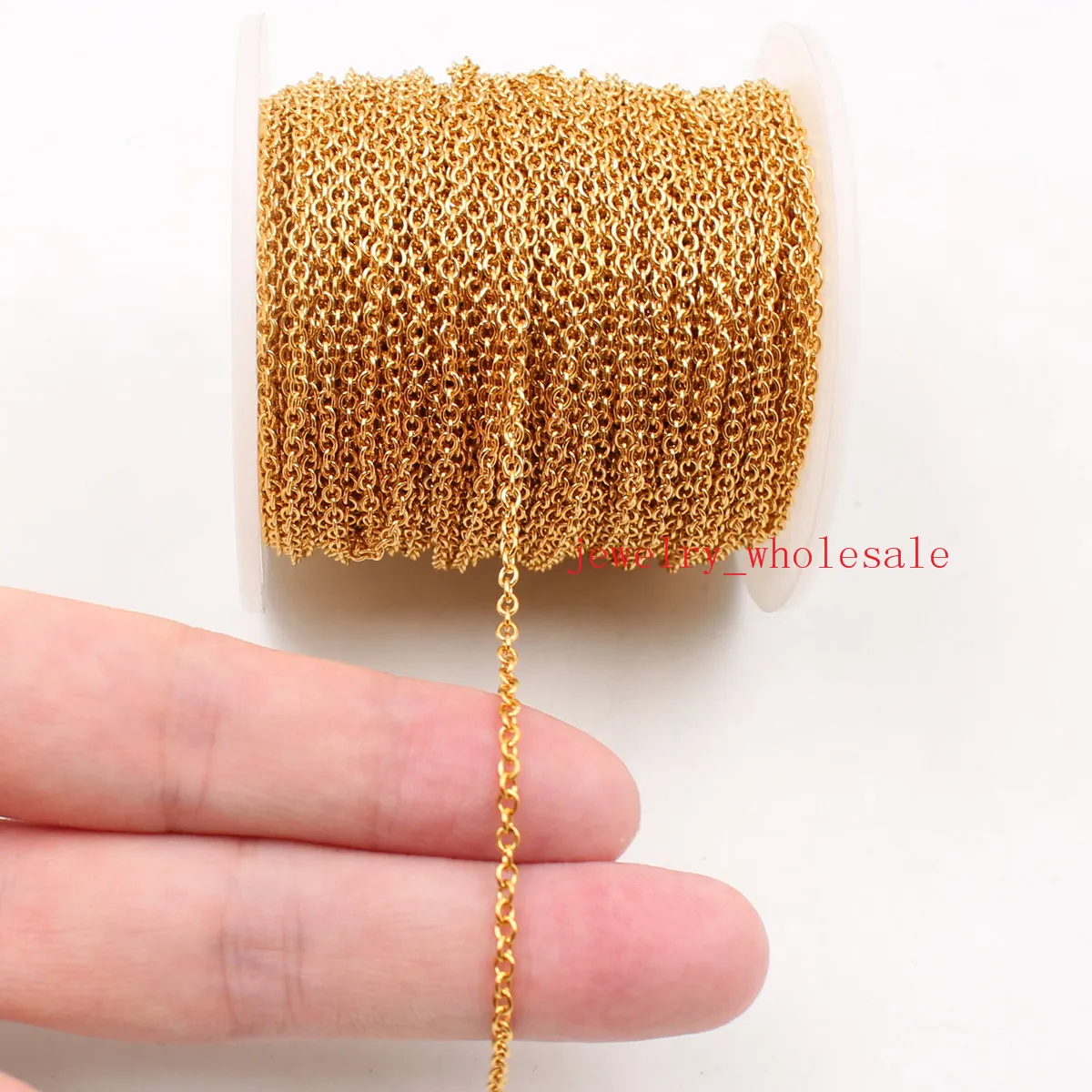 Hot selling 50meter/Roll wholesale Jewelry Finding Chain Gold Stainless Steel Strong thin 2mm Links soldered Flat Link Oval Chain JEWLERY