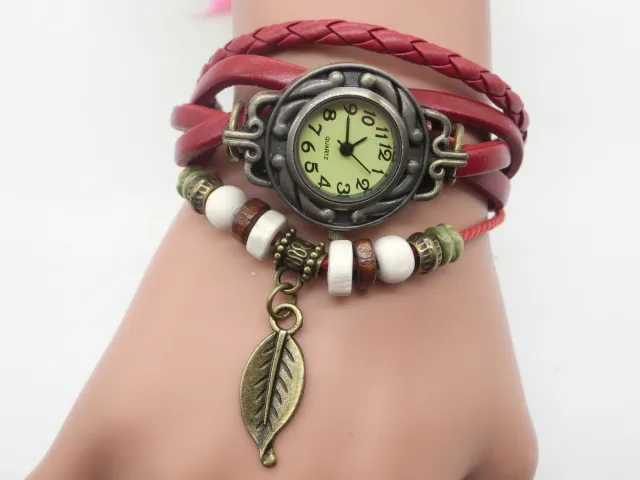 Wholesale 100pcs/lot Mix 7colors Tree Leaf Pendant watch women bracelet quartz watches ladies wristwatches LP006