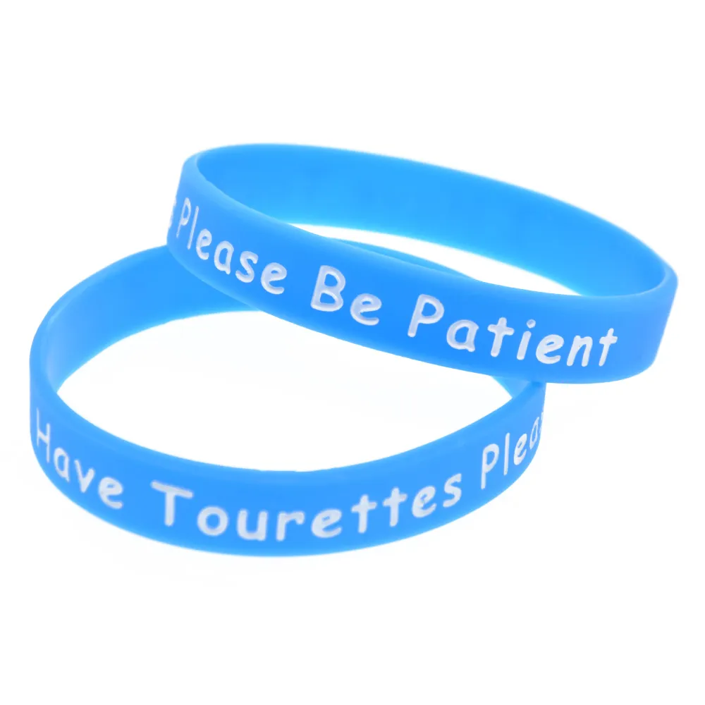 I have Tourettes Please be patient Silicone Rubber Wristband Ink Filled Logo Adult Size 269M