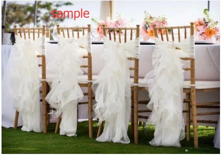 2016 Organza Ruffles Vintage Romantisk Vacker Stol Sash Chair Cover Wedding Decorations Bröllop Tillbehör Prov G01