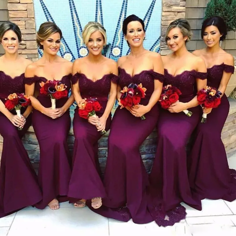 Stunning 2017 African Dark Purple Bridesmaid Dresses Off Shoulder Lace Purple Grape Mermaid Style For Wedding Guests Plus Size Maid Of Honor Gown From Weddingplanning 52.02 DHgate.Com