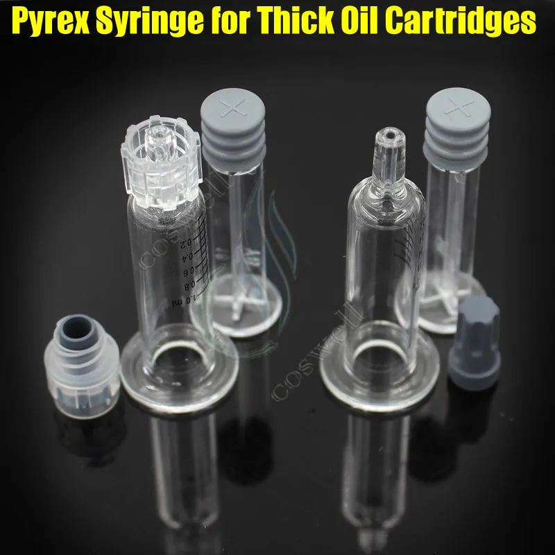 Ny Luer Lock Pyrex sprutglas spetshuvud 1 ml injektor för tjocka CO2 oljepatroner Tank Clear Color Bud Touch E Cigs Cigaretter Atomizers