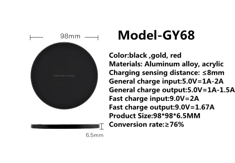 Caricabatterie wireless Qi ultrasottile in metallo più veloce Samsung S8 Plus iPhone X 8 e altre marche di telefoni cellulari