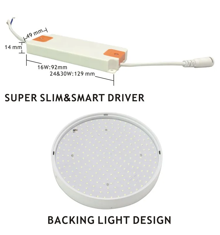 SMD2835 LEDパネルライト16W 24W 30Wの高い内腔の天井ランプの表面実装ラウンド正方形の暖かい白/冷たい白のダウンライト85-265V