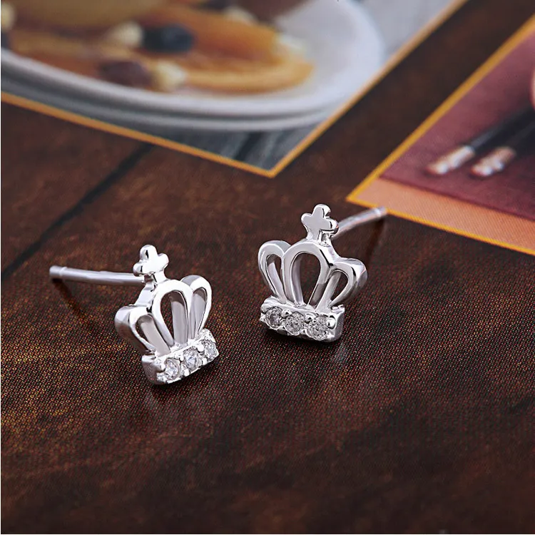 Cute crystal diamond crown stud earrings jewelry wholesale