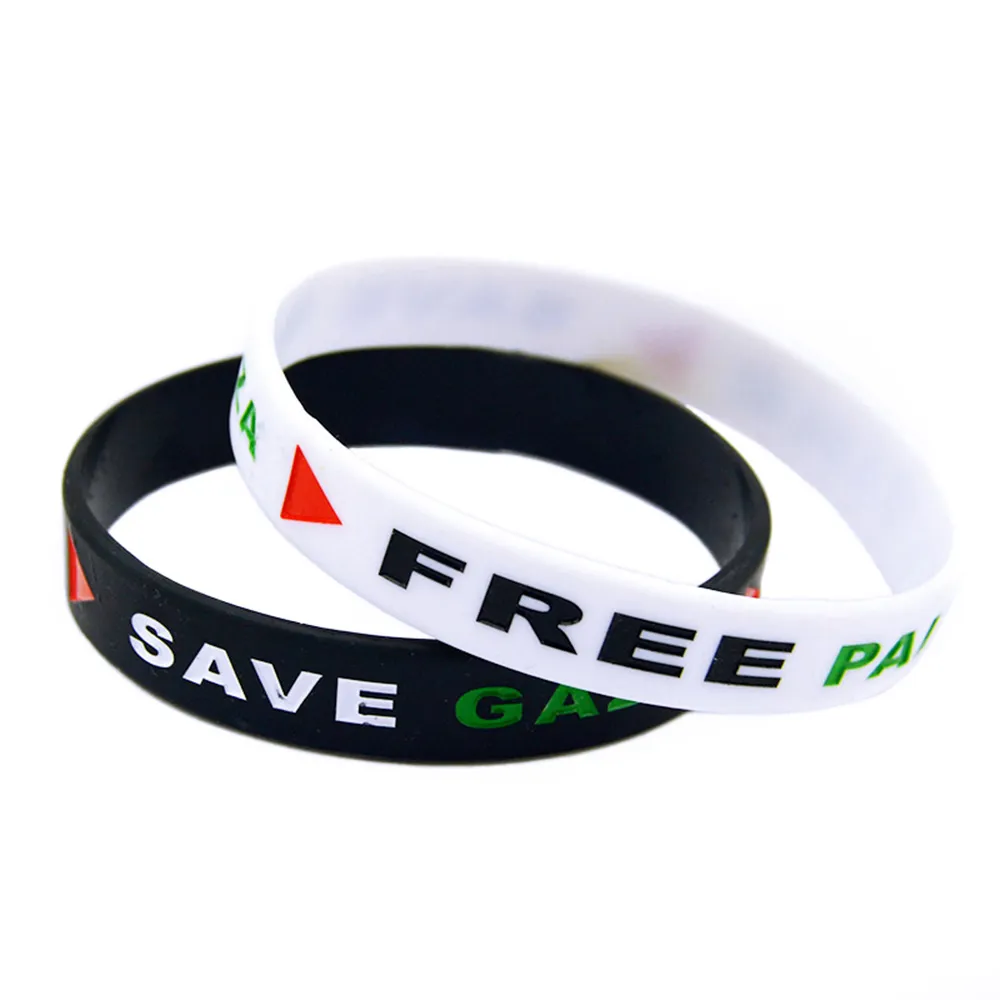 Free Palestine Save Gaza Bracciale in gomma siliconica Triangolo Logo Taglia adulto in bianco e nero l'organizzazione