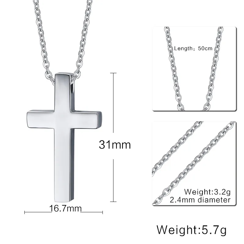 Classic Blank Cross Collane Preghiera Cristo Uomo Gioielli Acciaio inossidabile Uomo Donna Catena libera PN-241