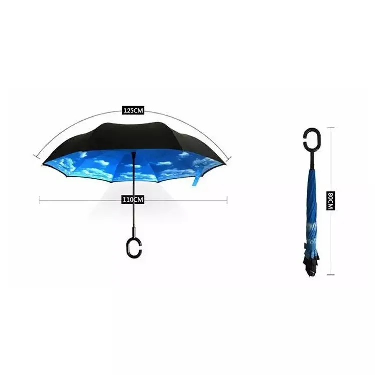 Camada criativa de guarda -chuvas invertida com al￧a C com al￧a C dentro de fora do guarda -chuva ￠ prova de vento reverso para adultos grandes pretos 34 cores