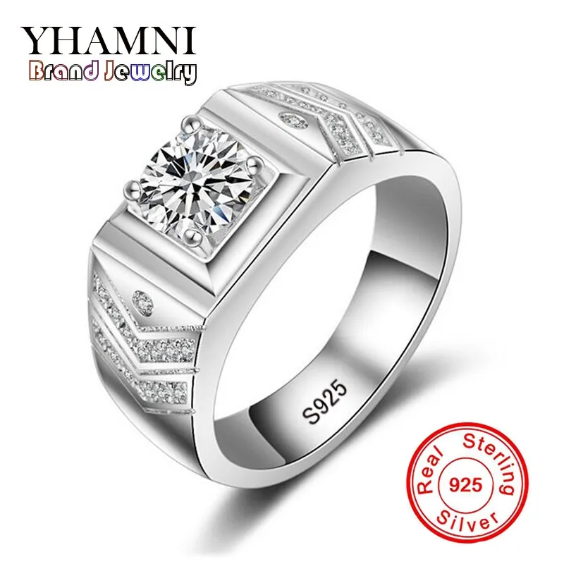 Yamini Original 925 Sterling Silver Wedding Ring Luxury 1 Carat 6mm CZ Diamant Män Ring Smycken Gift Mjz012