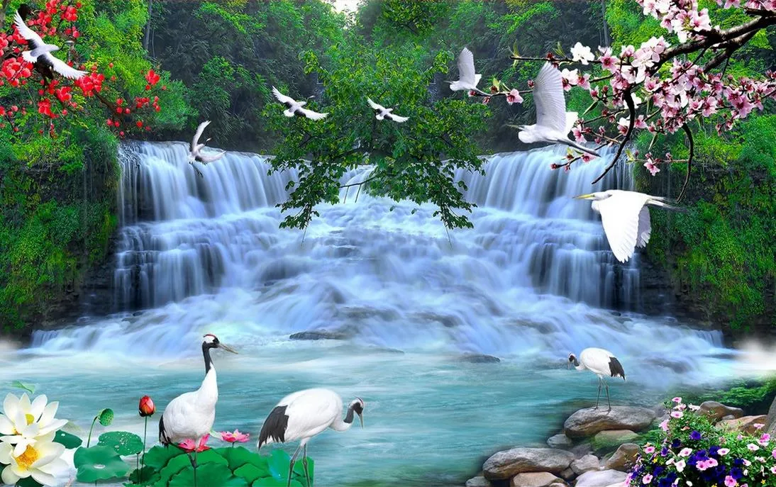 HD bella cascata parete di fondo del paesaggio murale 3d 3D Wallpaper carta da parati la tv sullo sfondo