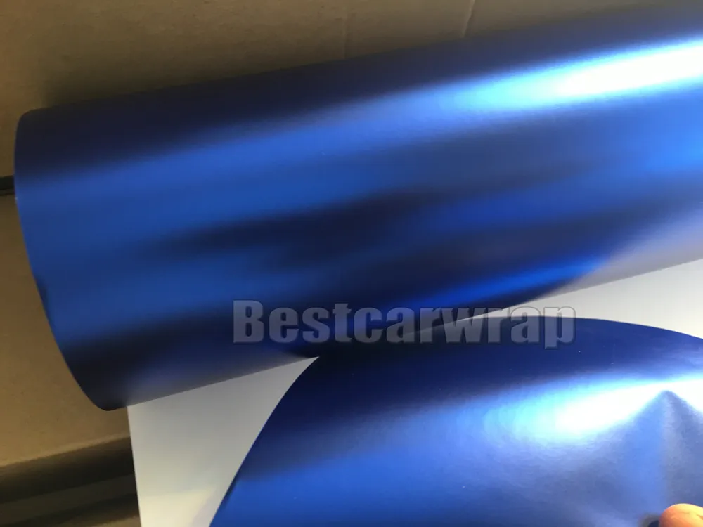 Dark Blue Satin Chrome Vinyl Car Wrap Film med luftbubbla gratis för lyxfordonsgrafik som täcker foliestorlek 1.52x20M/Roll