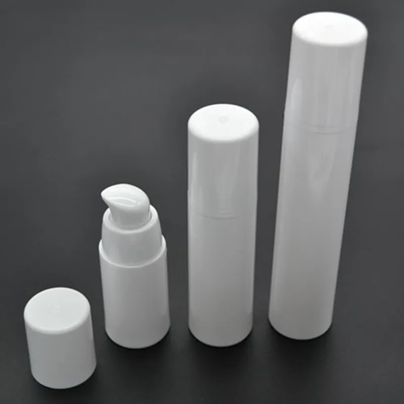 20 stks / partij 15 ml 30 ml 50 ml witte lege plastic shampoo cosmetische monster containers emulsion lotion airless pomp flessen SPB87