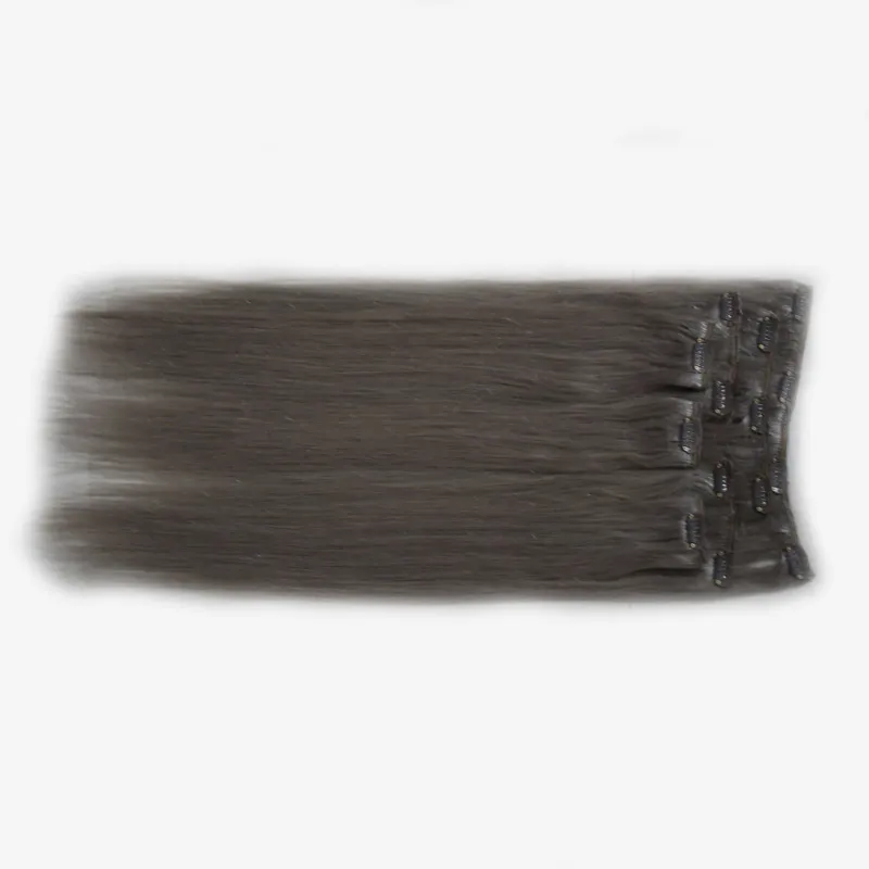 Szare doczepiane włosy klipsy w 7 szt. 100g srebrnych doczepów ludzkich włosów klipsy doczepy ludzkich włosów
